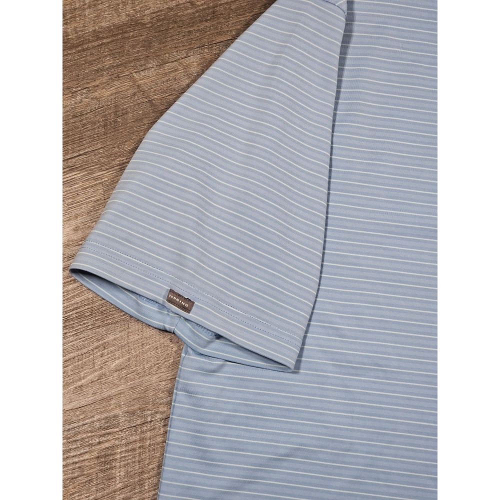 Dunning Golf Mens Large Blue Striped Coolmax‎ Lycra Short Sleeve Polo Shirt L - Picture 2 of 8